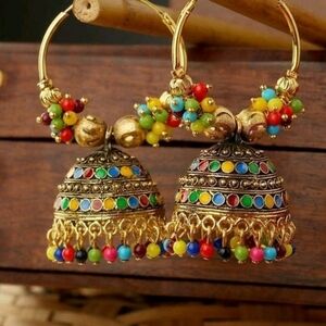 Multicolored jhumka hoop earrings